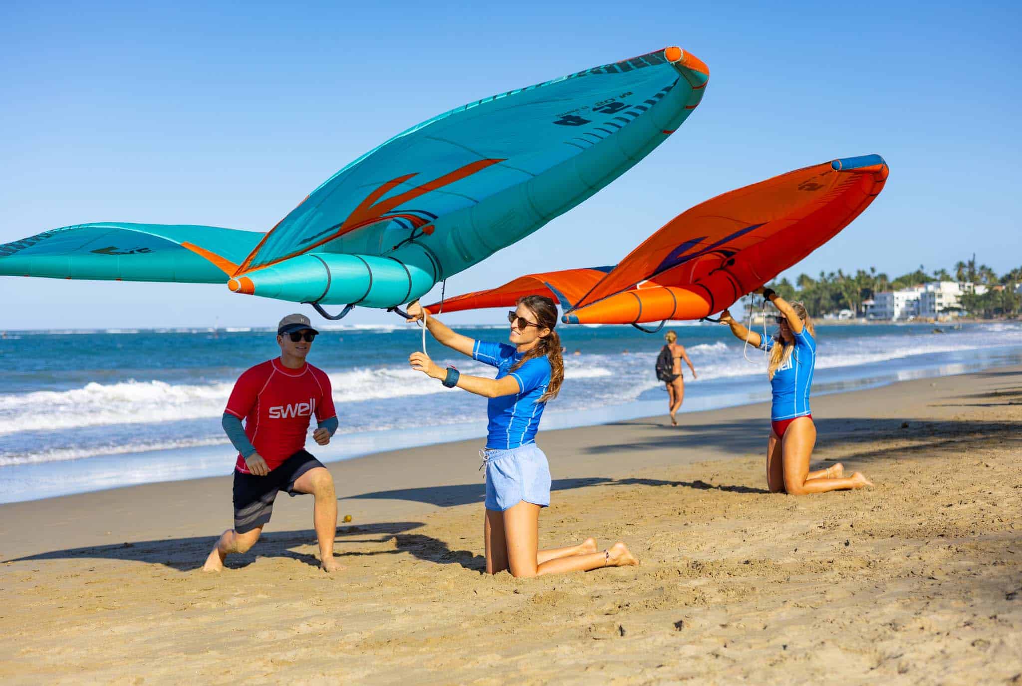 wingfoiling above flat water in Cabarete